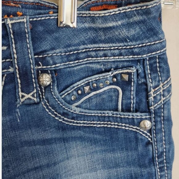 Rock Revival Jeans 26 Heather Boot Embellished Pockets Heather Denim Blue - Picture 6 of 10